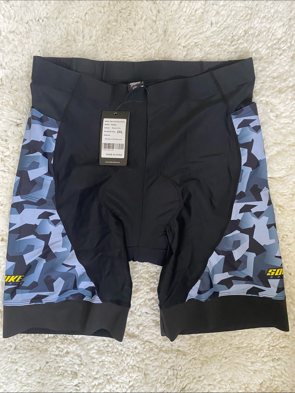 Unbranded Men's Black Athletic Cycling Shorts with Blue Camo Panels